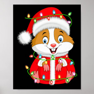 Hamster Christmas Lights Santa Costume Cute Animal Poster