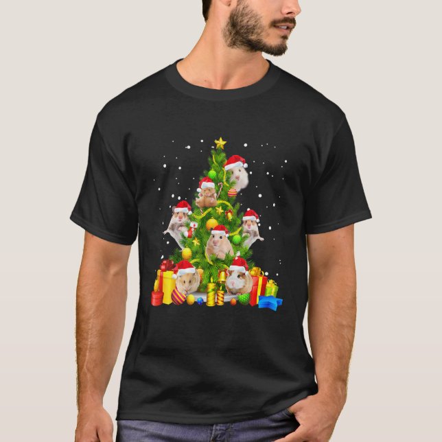 Hamster Christmas Tree Gift X-Mas Santa Hat T-Shirt (Front)