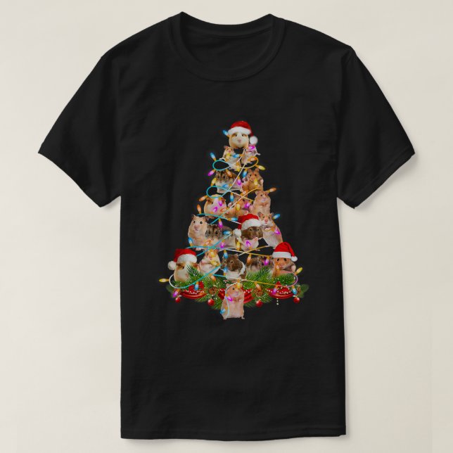 Hamster Christmas Tree Led Funny Hamster Snow Chir T-Shirt (Design Front)