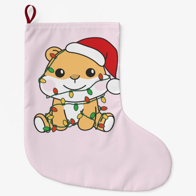Hamster Christmas Winter Animals Holiday Hamsters Large Christmas Stocking (Front)
