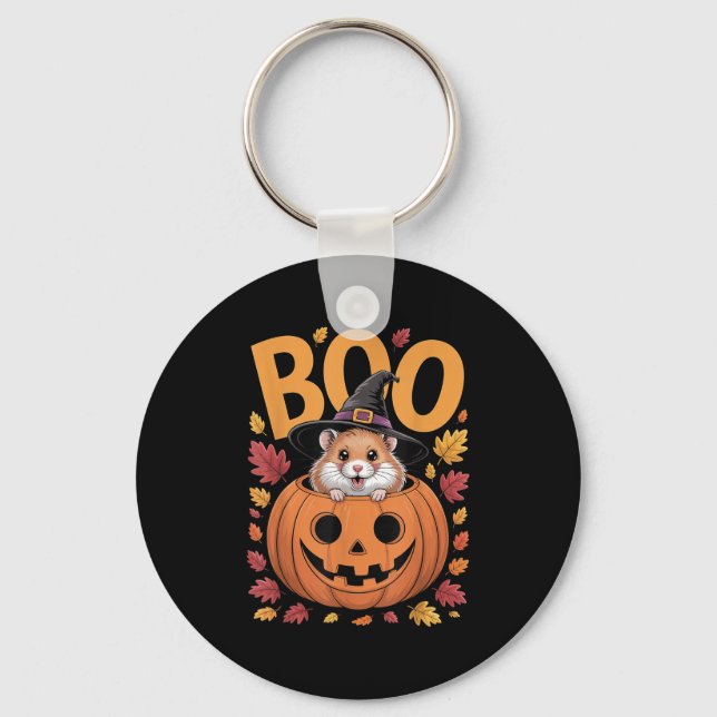 Hamster Costume On Pumpkin Halloween Hamster  Key Ring (Front)
