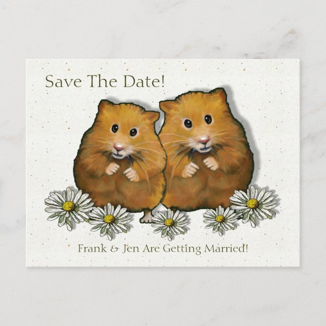 Hamster Couple, Daisies: Save the Date, Marriage Announcement Postcard (Front)