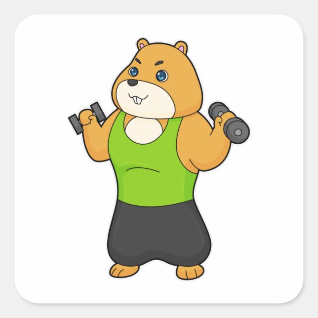 Hamster Fitness Dumbbell Square Sticker (Front)