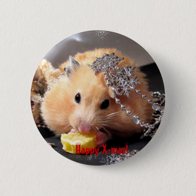 Hamster Happy X-mas! 6 Cm Round Badge (Front)