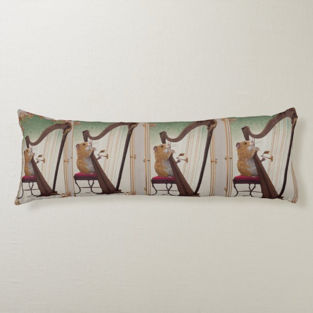 Hamster Harpist – Elegant Musical Illustration Body Cushion (Front)