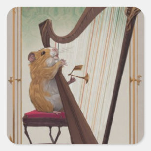 Hamster Harpist – Mini Musical Illustration  Square Sticker