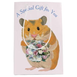 Hamster holdind a bouquet editable Valentine’s Medium Gift Bag