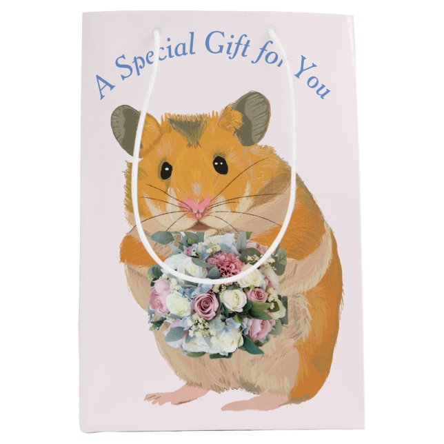 Hamster holdind a bouquet editable Valentine’s Medium Gift Bag (Front)