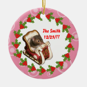 Hamster in a sled ceramic tree decoration