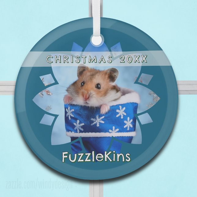 Hamster in Blue Christmas Stocking Glass Tree Decoration (Creator Uploaded)