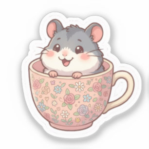Hamster in Floral Teacup Sticker