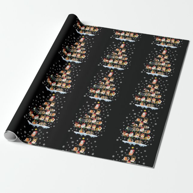 Hamster Lover Christmas Tree Guinea Pigs Gift Wrapping Paper (Unrolled)