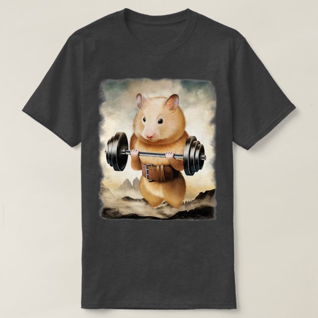 Hamster Muscle Training Weightlifting T-Shirt  (Design Front)