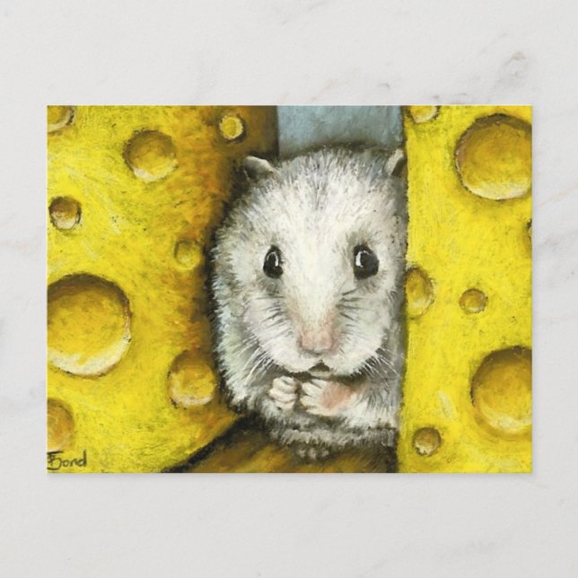Hamster on a cheese shelf postcard by Tanya Bond (Front)