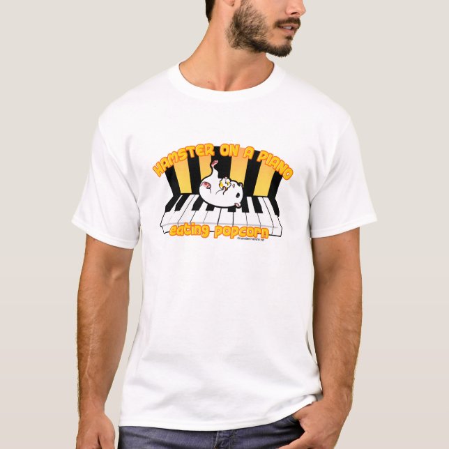 Hamster on a piano eating popcorn T-Shirt (Front)