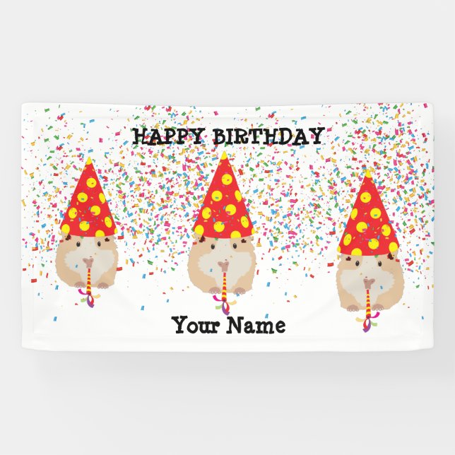 Hamster Partying - Animals at Birthday Party Banner (Horizontal)