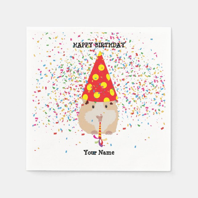 Hamster Partying - Animals at Birthday Party Name Napkin (Front)