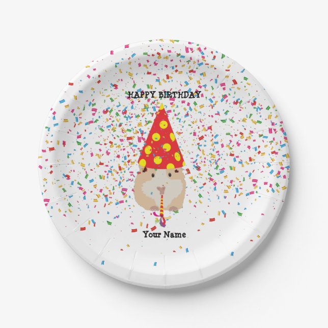 Hamster Partying - Animals at Birthday Party Name Paper Plate (Front)