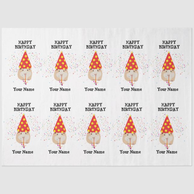 Hamster Partying - Animals at Birthday Party Name  Tissue Paper (Front)