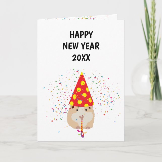 Hamster Partying - Animals Holiday New Years Card (Front)