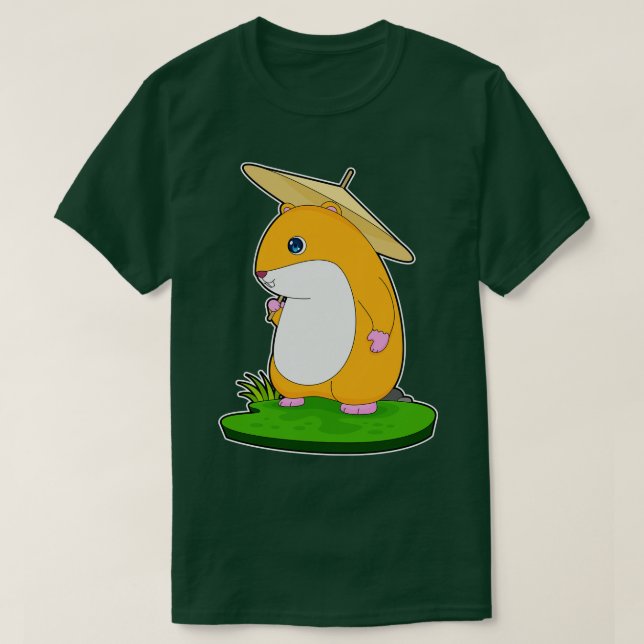 Hamster Raining Umbrella T-Shirt (Design Front)