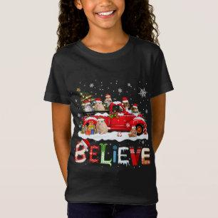 Hamster Riding Red Truck Christmas Tree Believe Sa T-Shirt