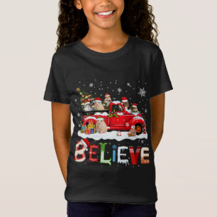Hamster Riding Red Truck Christmas Tree Believe Sa T-Shirt