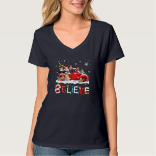 Hamster Riding Red Truck Christmas Tree Believe Sa T-Shirt