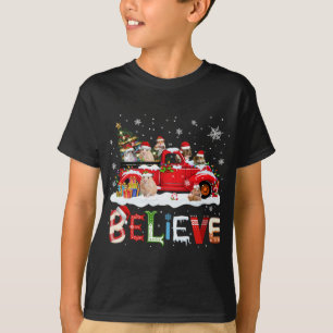 Hamster Riding Red Truck Christmas Tree Believe Sa T-Shirt