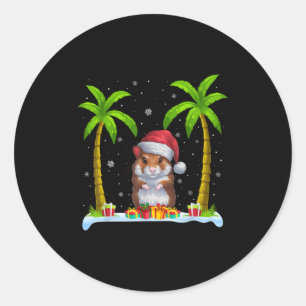 Hamster Santa Hat Palm Tree Beach Xmas Pajama  Classic Round Sticker