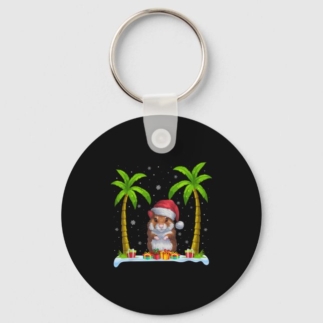 Hamster Santa Hat Palm Tree Beach Xmas Pajama  Key Ring (Front)