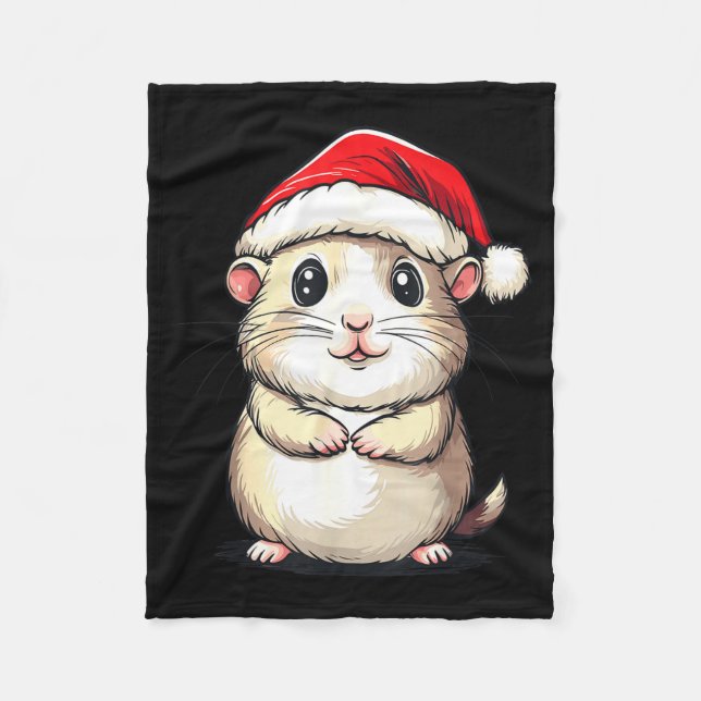 Hamster Santa Hat Pet Lover Boys Girls Kids Christ Fleece Blanket (Front)