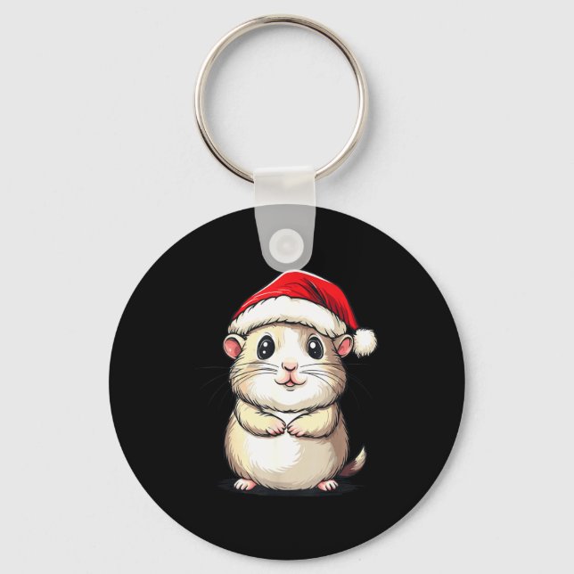 Hamster Santa Hat Pet Lover Boys Girls Kids Christ Key Ring (Front)