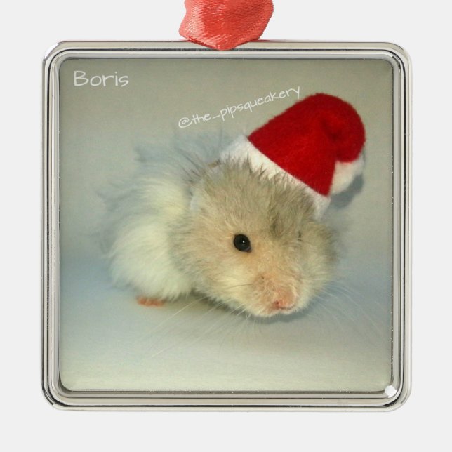 Hamster Santa! Metal Tree Decoration (Front)