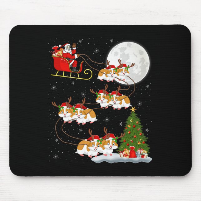 Hamster Santa Sleigh Flying Funny Magical Christma Mouse Mat (Front)