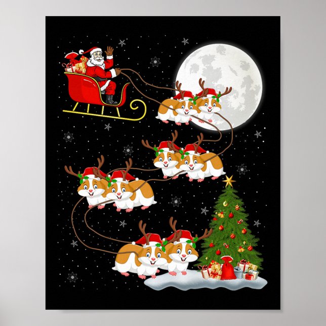 Hamster Santa Sleigh Flying Funny Magical Christma Poster (Front)