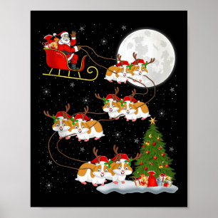 Hamster Santa Sleigh Flying Funny Magical Christma Poster