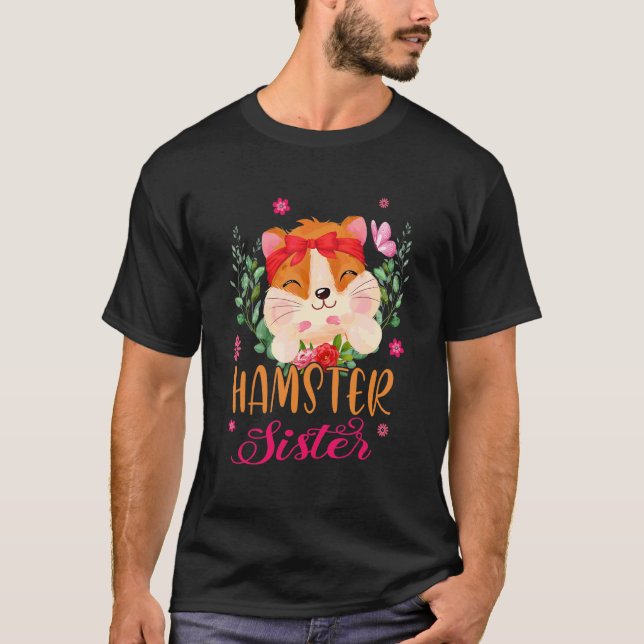 Hamster Sister Cute Flowers Hamster Bow Tie Mother T-Shirt (Front)