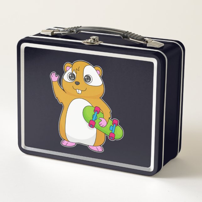 Hamster Skater Skateboard Metal Lunch Box (Front)