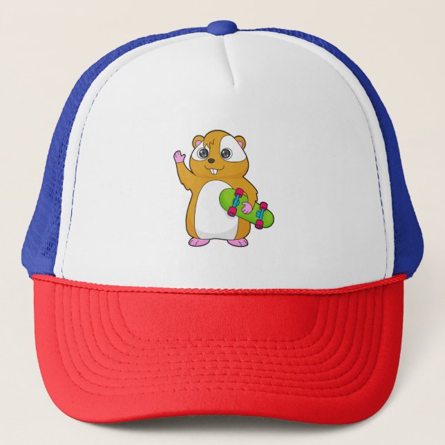 Hamster Skater Skateboard Trucker Hat (Front)
