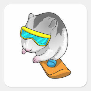 Hamster Snowboarder Snowboard Square Sticker
