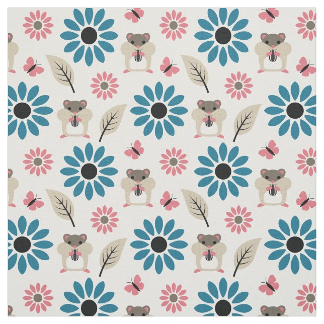 Hamster & Sunflower Seamless Pattern Fabric (Swatch)