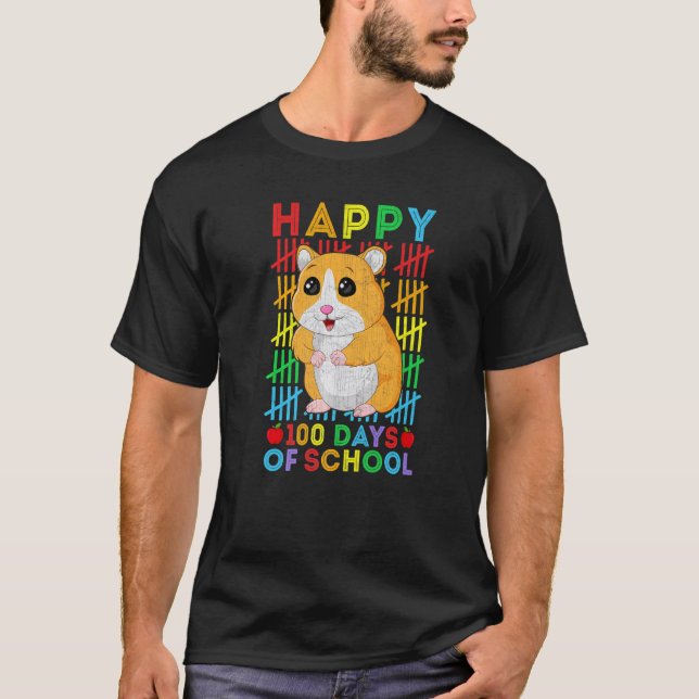 Hamster Teacher Student Happy 100 Days of School T-Shirt (Front)