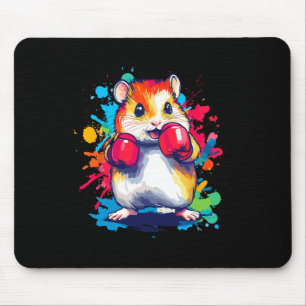 Hamster Wearing Boxing Gloves Colourful Art Mouse Mat