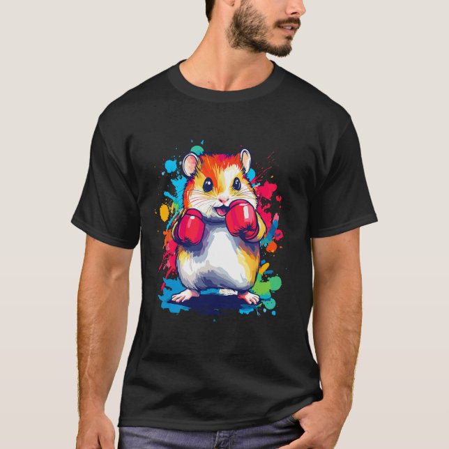 Hamster Wearing Boxing Gloves Colourful Art  T-Shirt (Front)