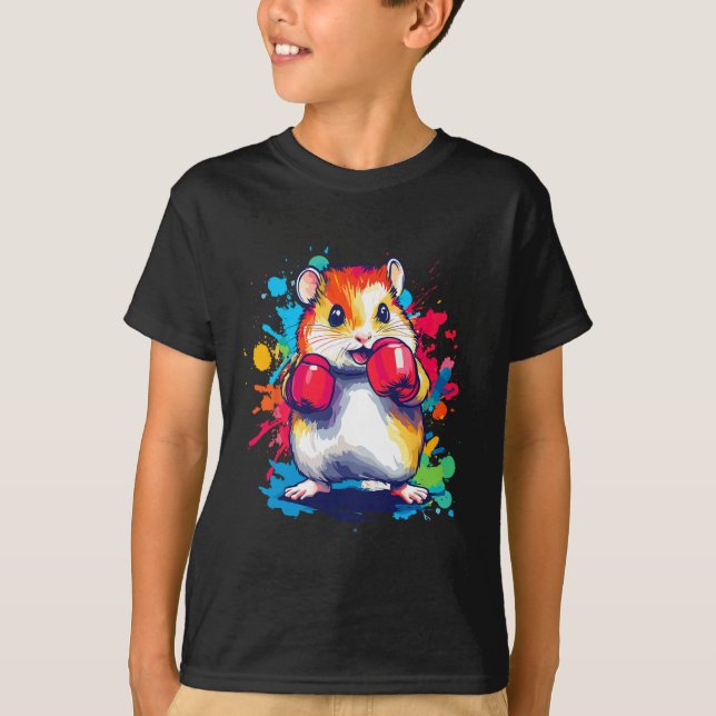 Hamster Wearing Boxing Gloves Colourful Art  T-Shirt (Front)