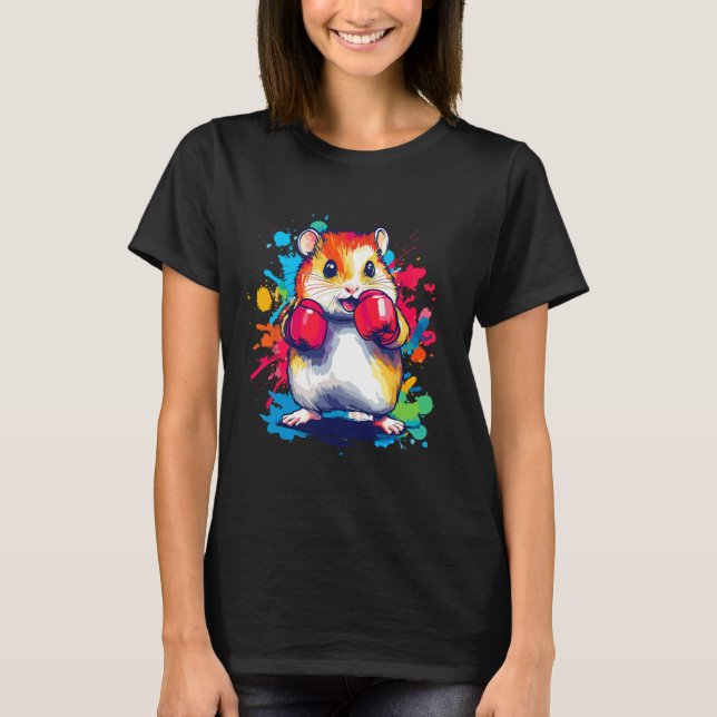 Hamster Wearing Boxing Gloves Colourful Art  T-Shirt (Front)