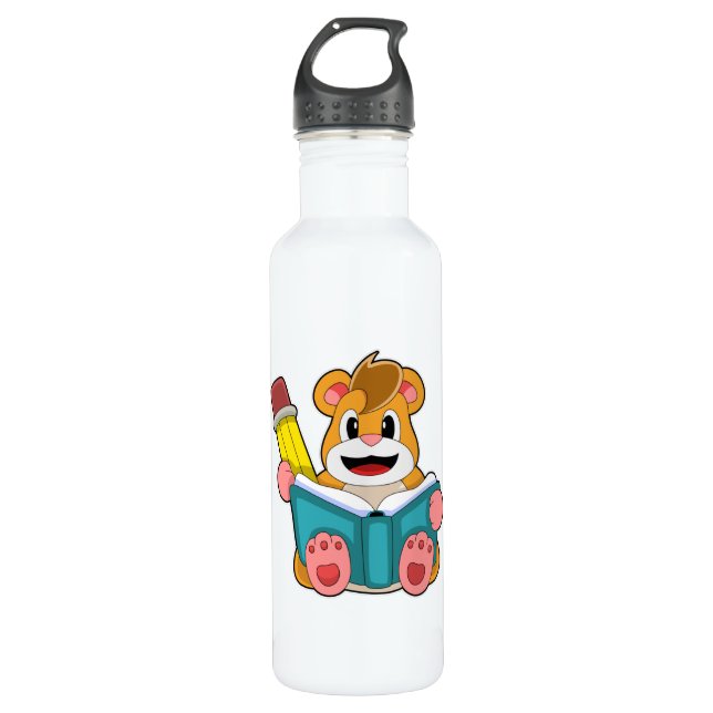 Hamster with Book and Pen 710 Ml Water Bottle (Front)