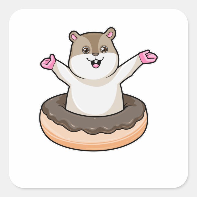 Hamster with Chocolate Donut Square Sticker (Front)