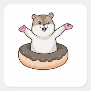 Hamster with Chocolate Donut Square Sticker